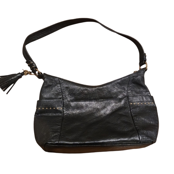 The Sak Handbags - The Sak Keira Bohemian StyleBlack Genuine Leather StuddedHobo Shoulder Bag Black